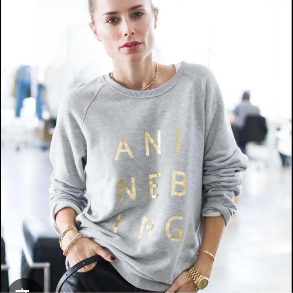 Anine Bing Gray Crewneck Sweatshirt with Gold Logo